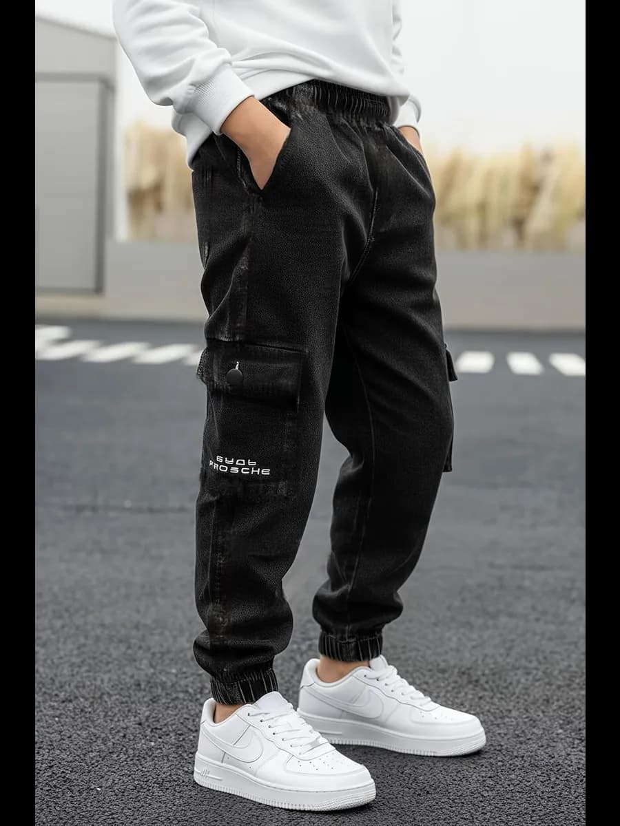 Джинсы джоггеры школьные на резинке - фото 1