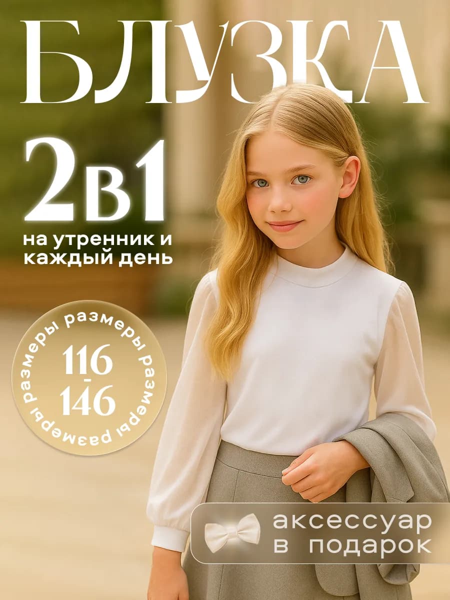 Блузка школьная форма с длинным рукавом на 1 сентября