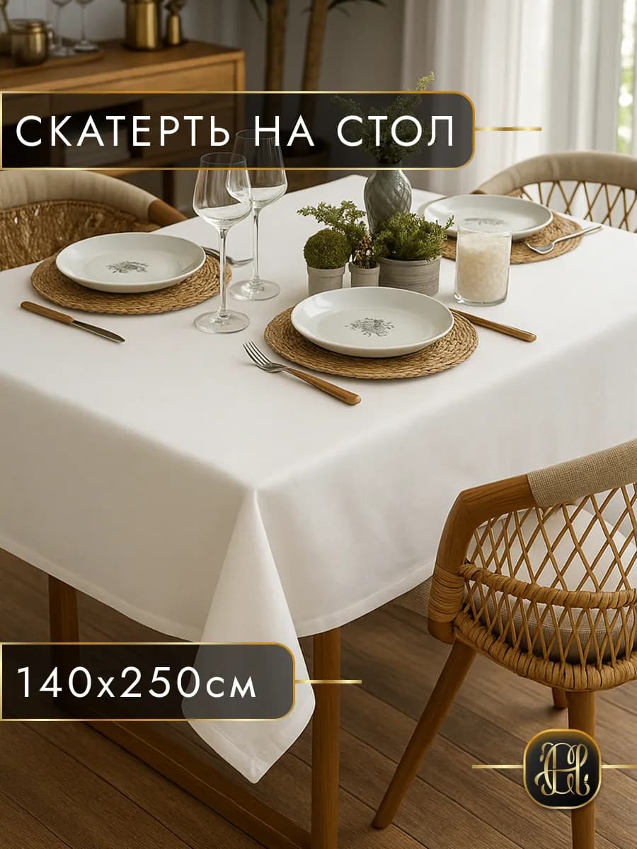 Скатерть большая на стол тканевая праздничная 140х250