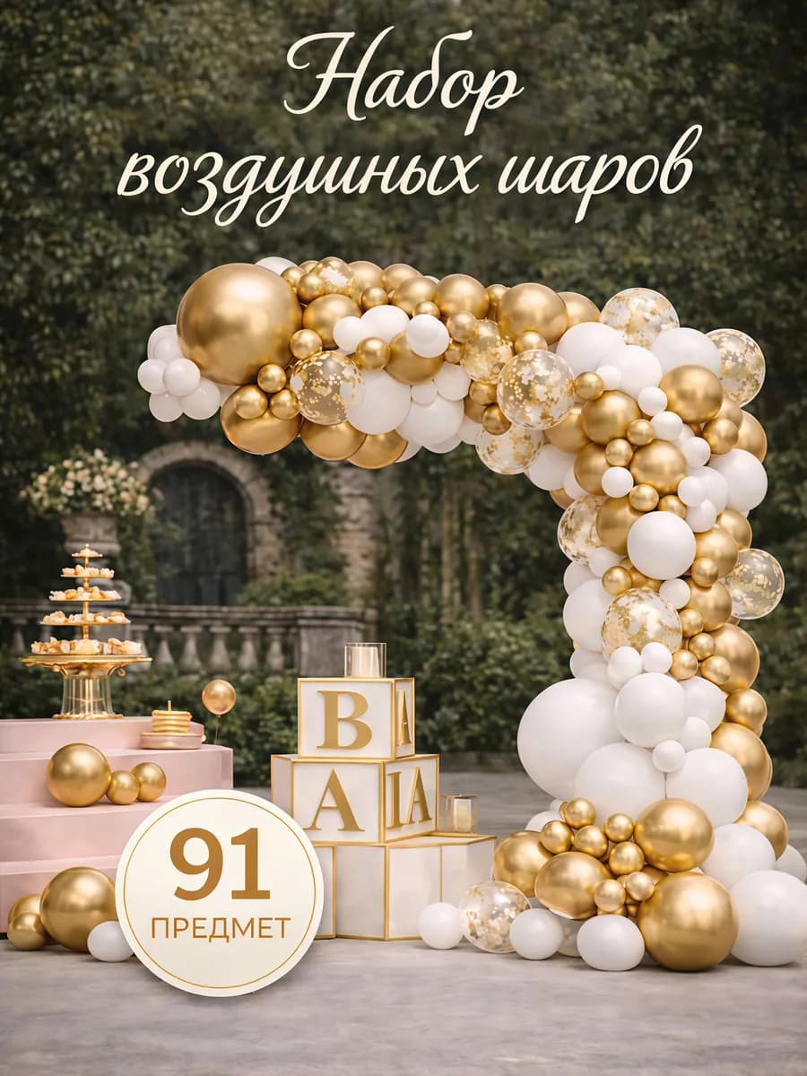 Шары воздушные белые и золотые