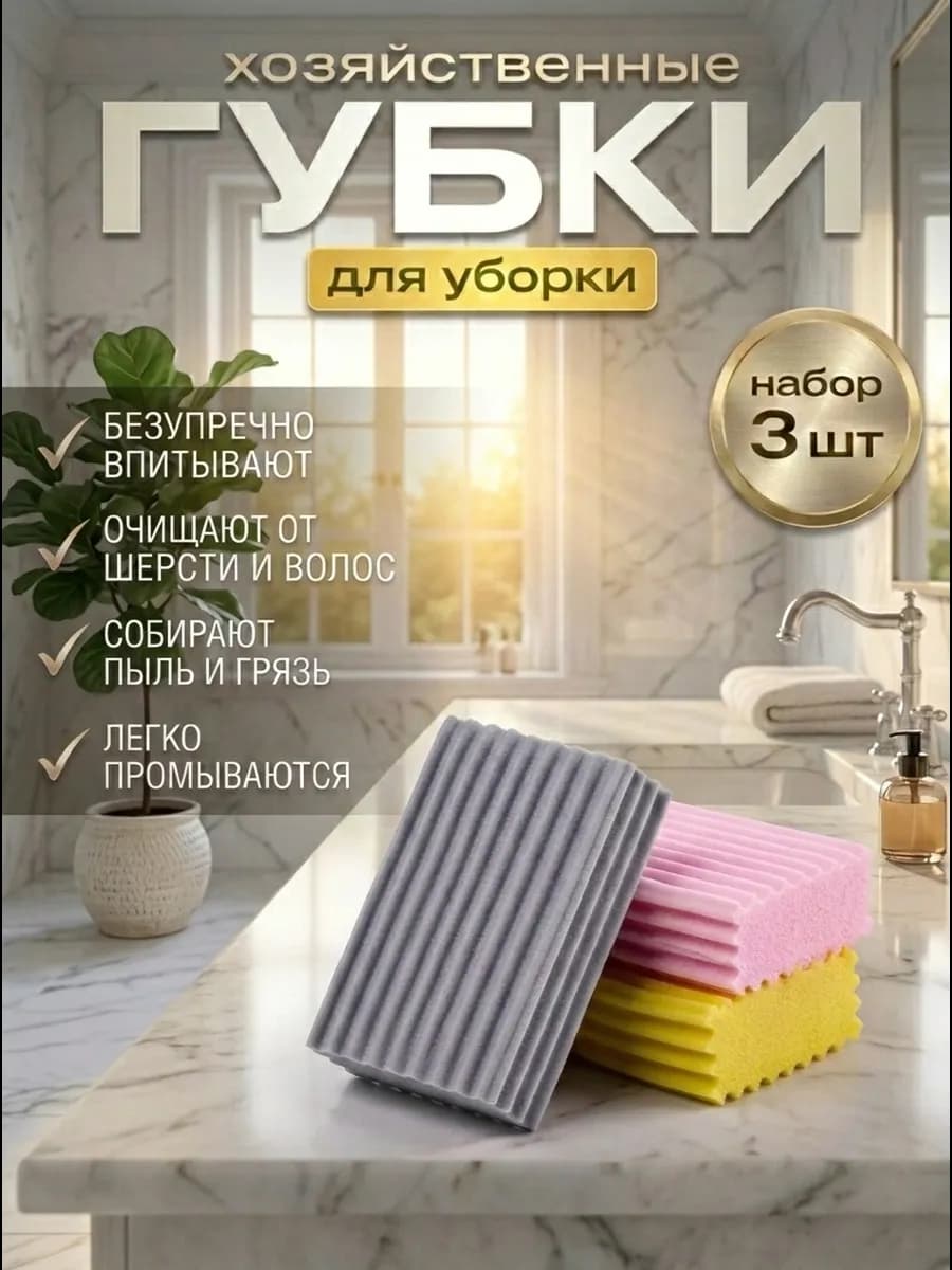 Хозяйственные губки для уборки набор из 3 штук универсальные