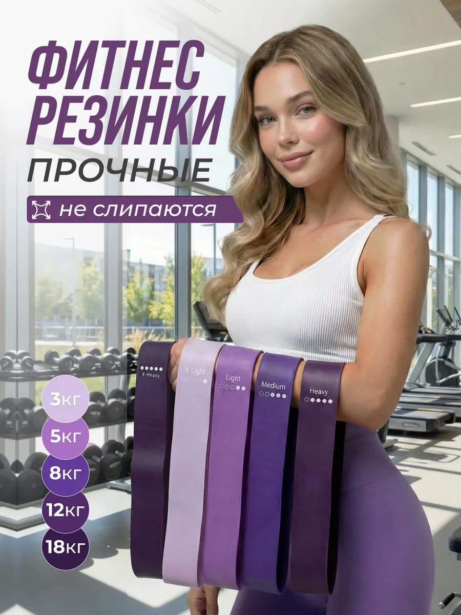 Фитнес резинки сиреневые эспандер ленточный