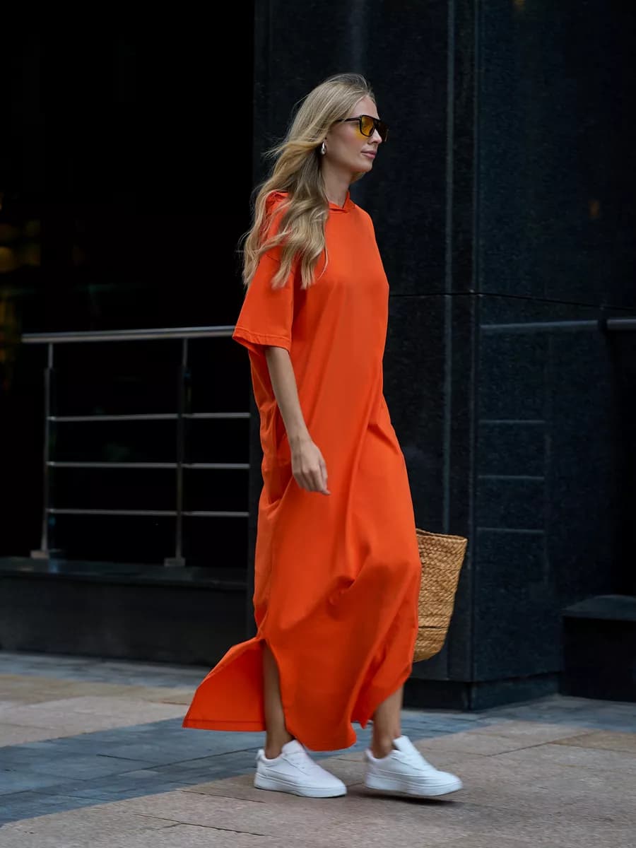 Платье футболка оверсайз длинное летнее хлопковое