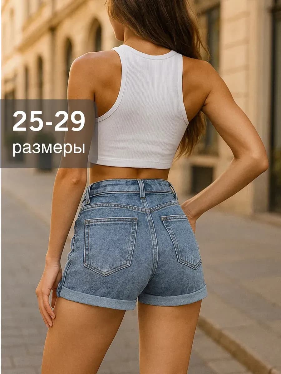 Шорты джинсовые с высокой посадкой короткие