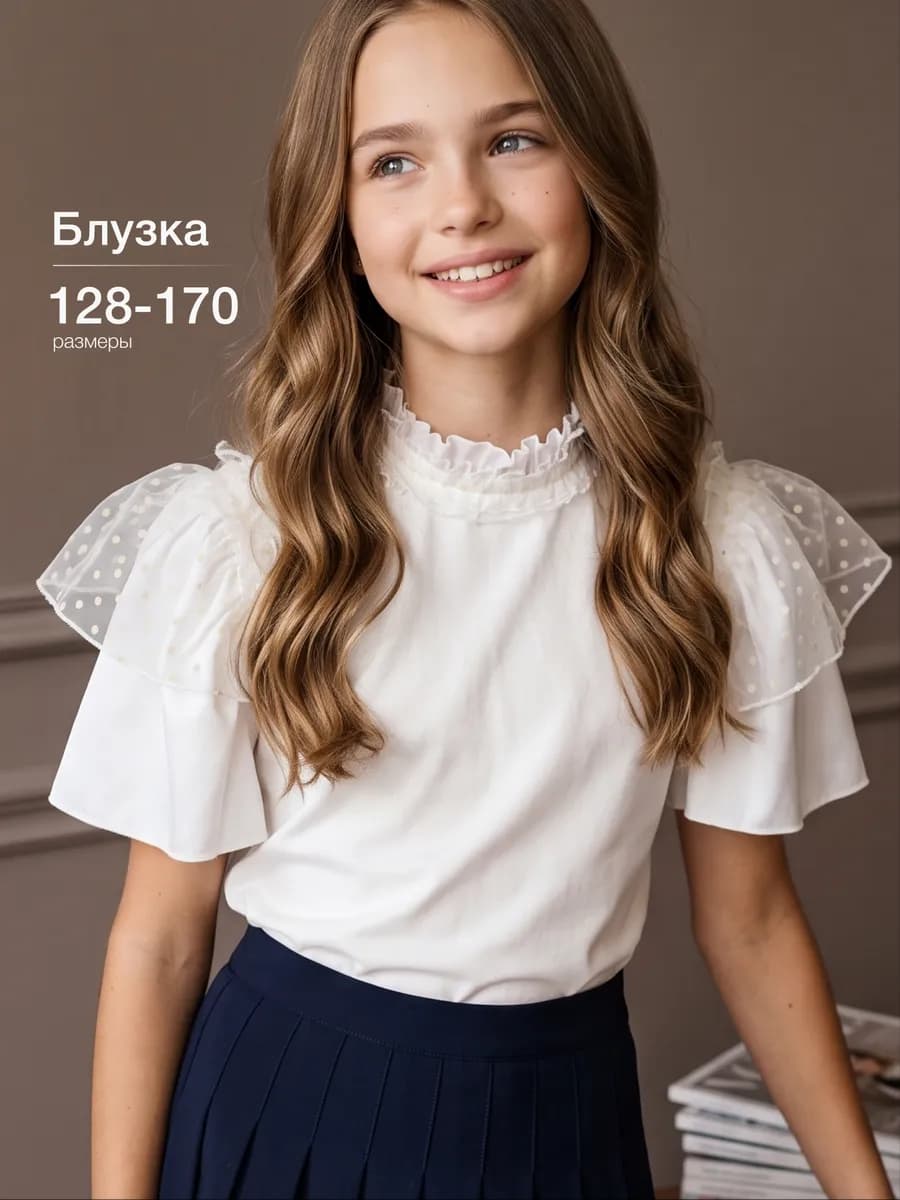 Блузка с коротким рукавом школьная нарядная праздничная