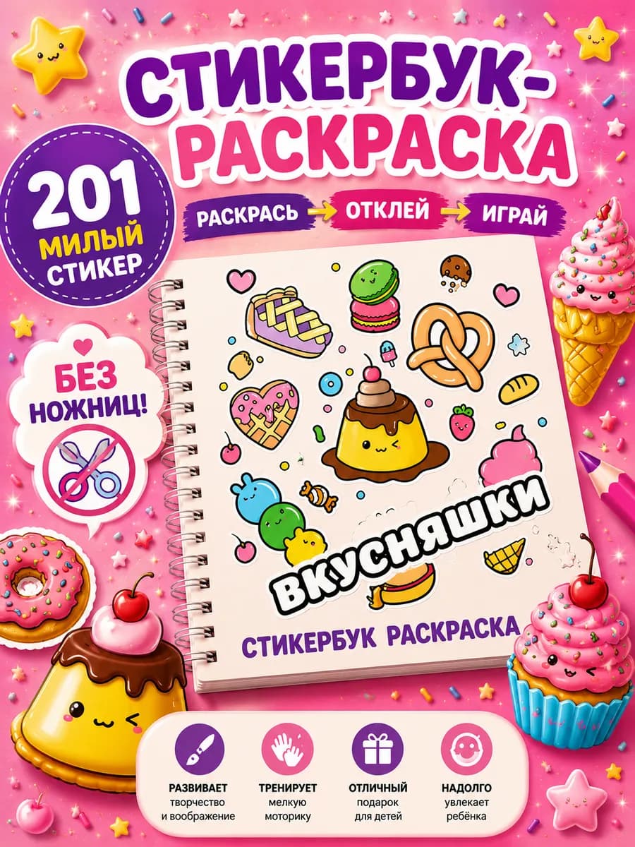 Стикербук наклейки и раскраска еда