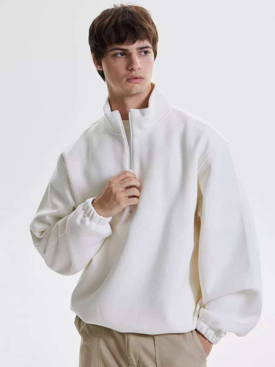 Свитшот оверсайз теплый с воротником на молнии Old money