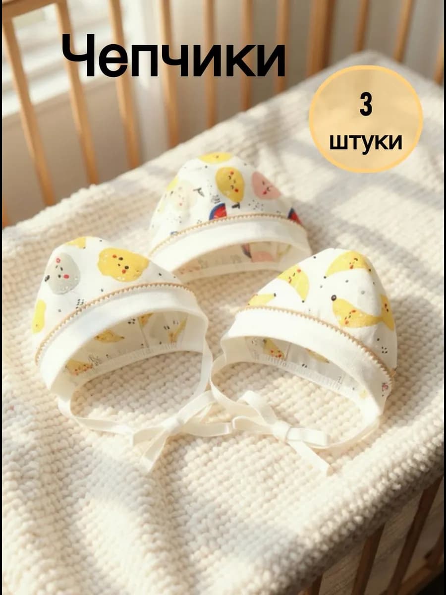 Чепчики для новорожденных шапочки набор 3 шт