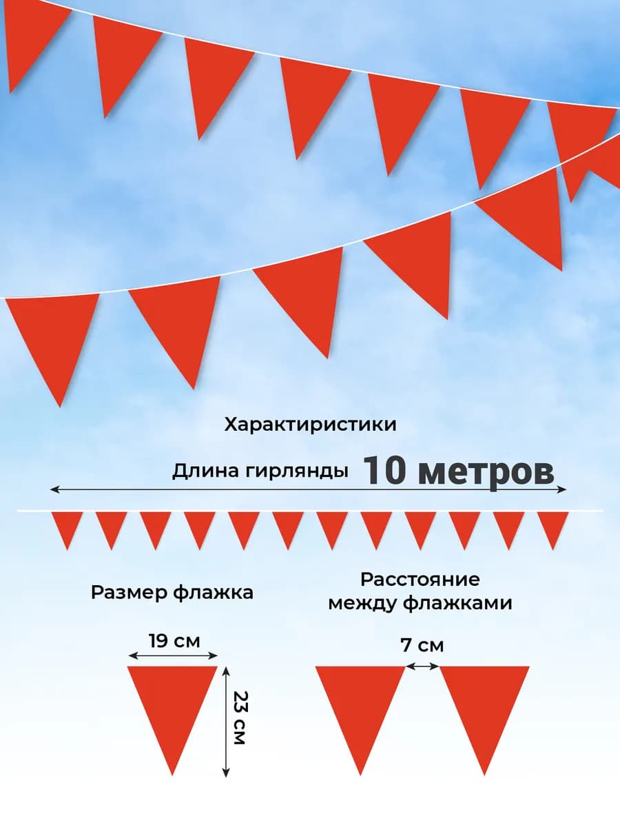 Гирлянда флажки на масленицу, красная растяжка 10 метров