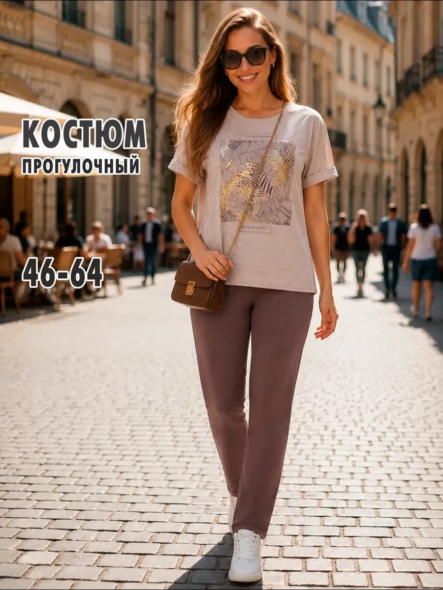 Спортивный летний костюм с брюками больших размеров