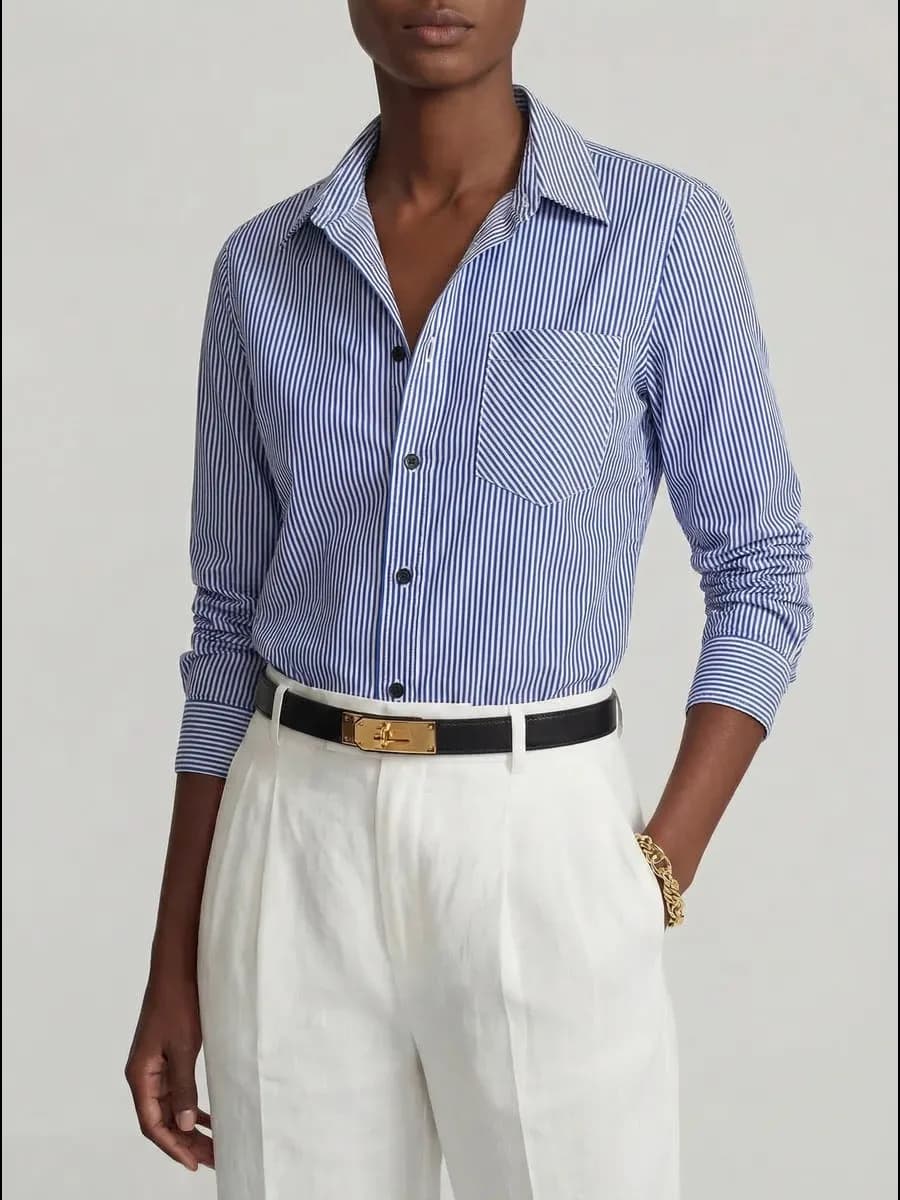 Рубашка классическая в полоску для офиса летняя