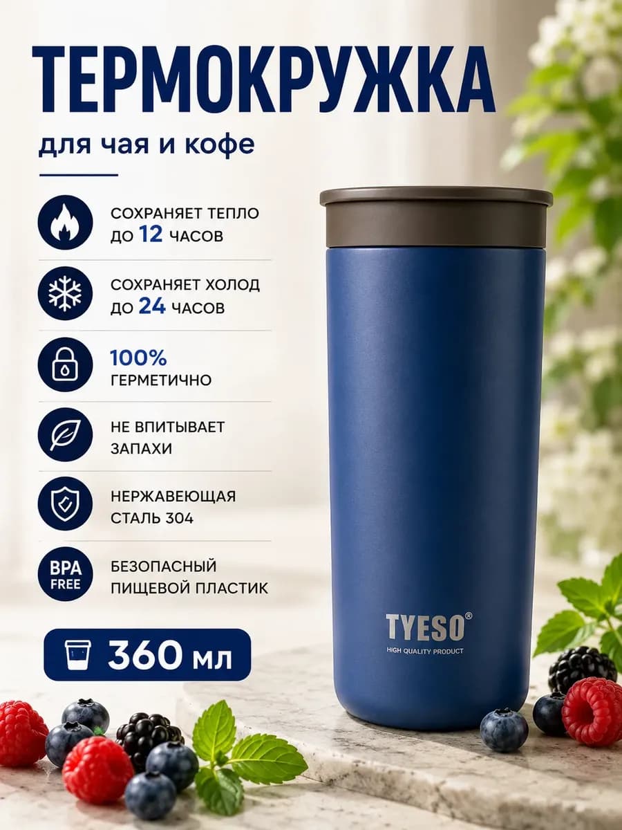 Термокружка для кофе и чая 360 мл автомобильная