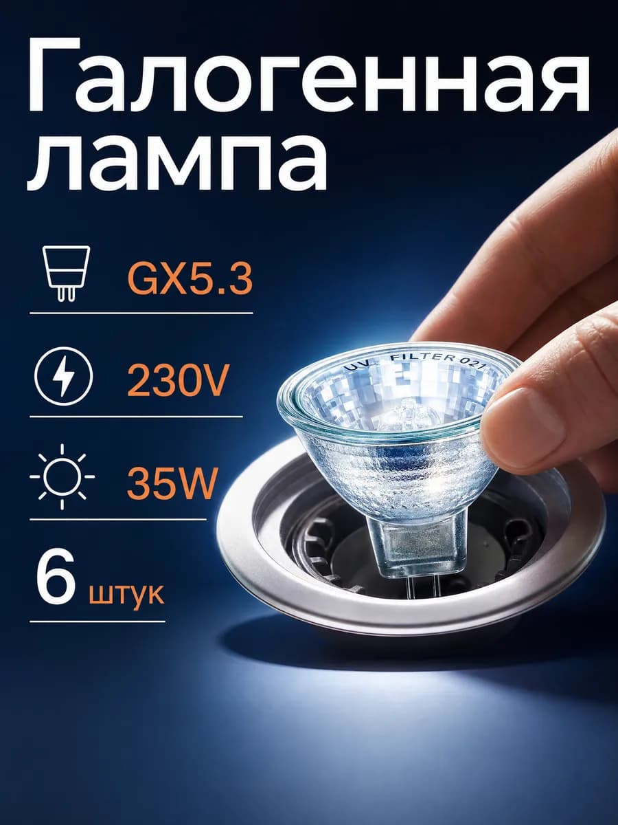 Галогенная лампа GU5.3 MR16 230В 35Вт 3000K теплый свет 6 шт