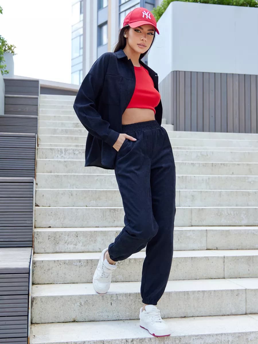 Костюм вельветовый с брюками и рубашкой оверсайз