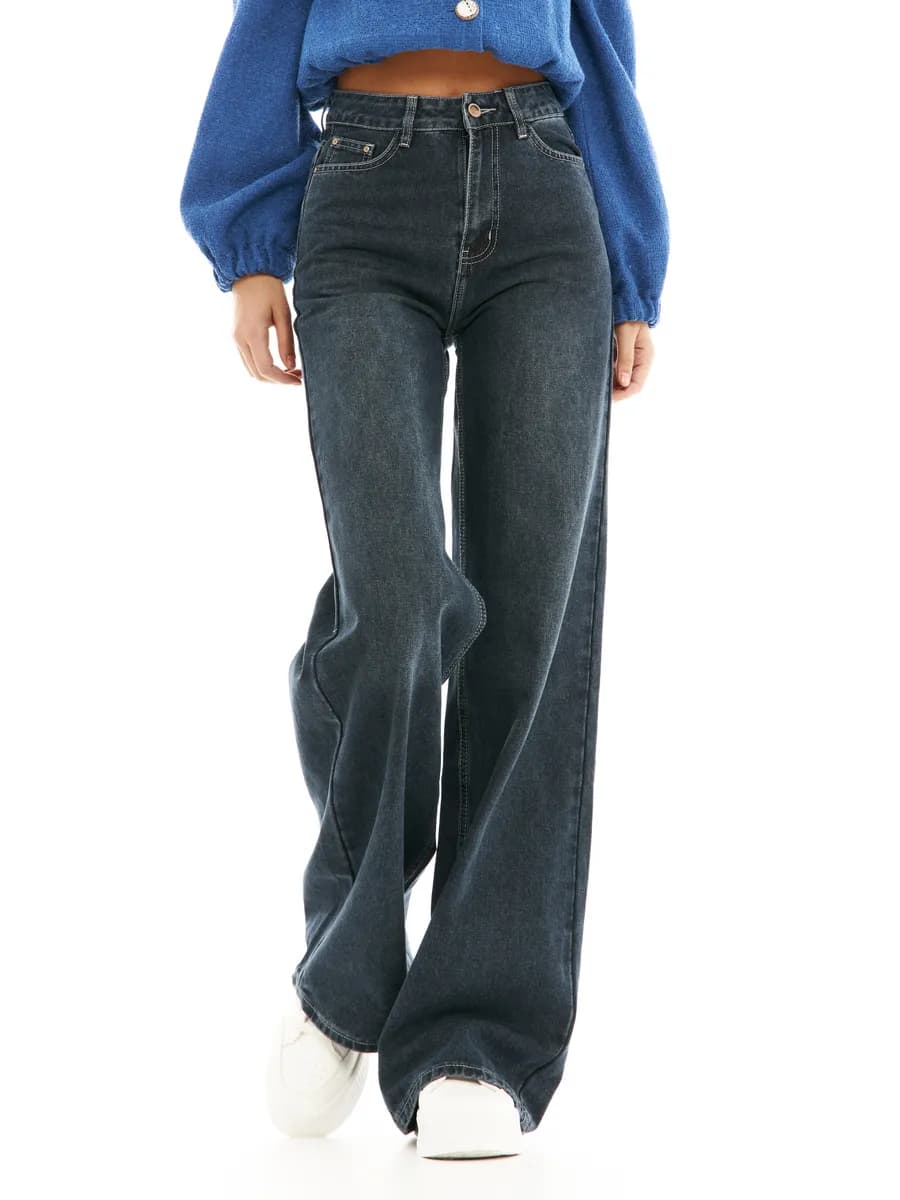 Джинсы широкие трубы с высокой посадкой