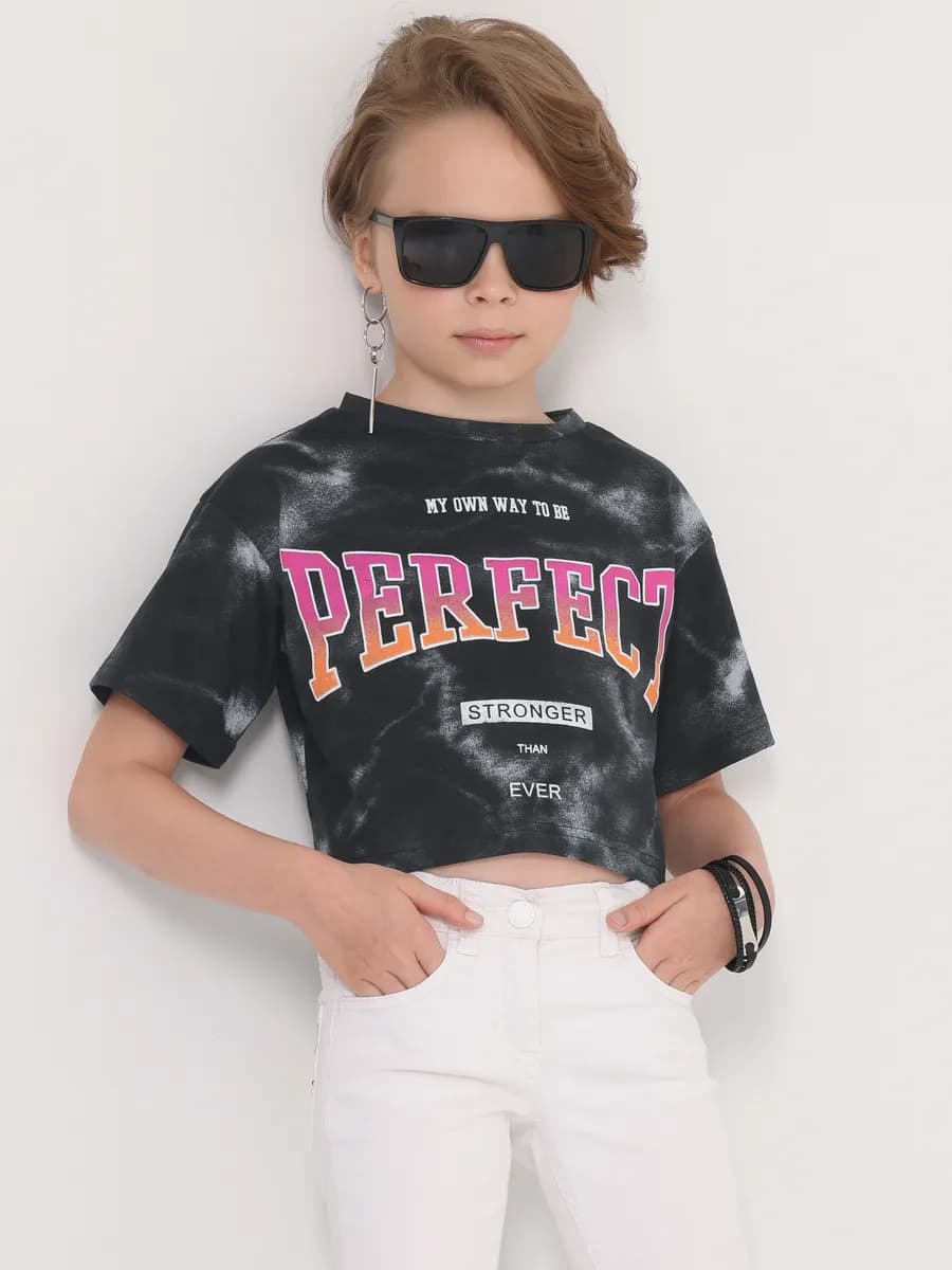 Футболка для девочки укороченная оверсайз