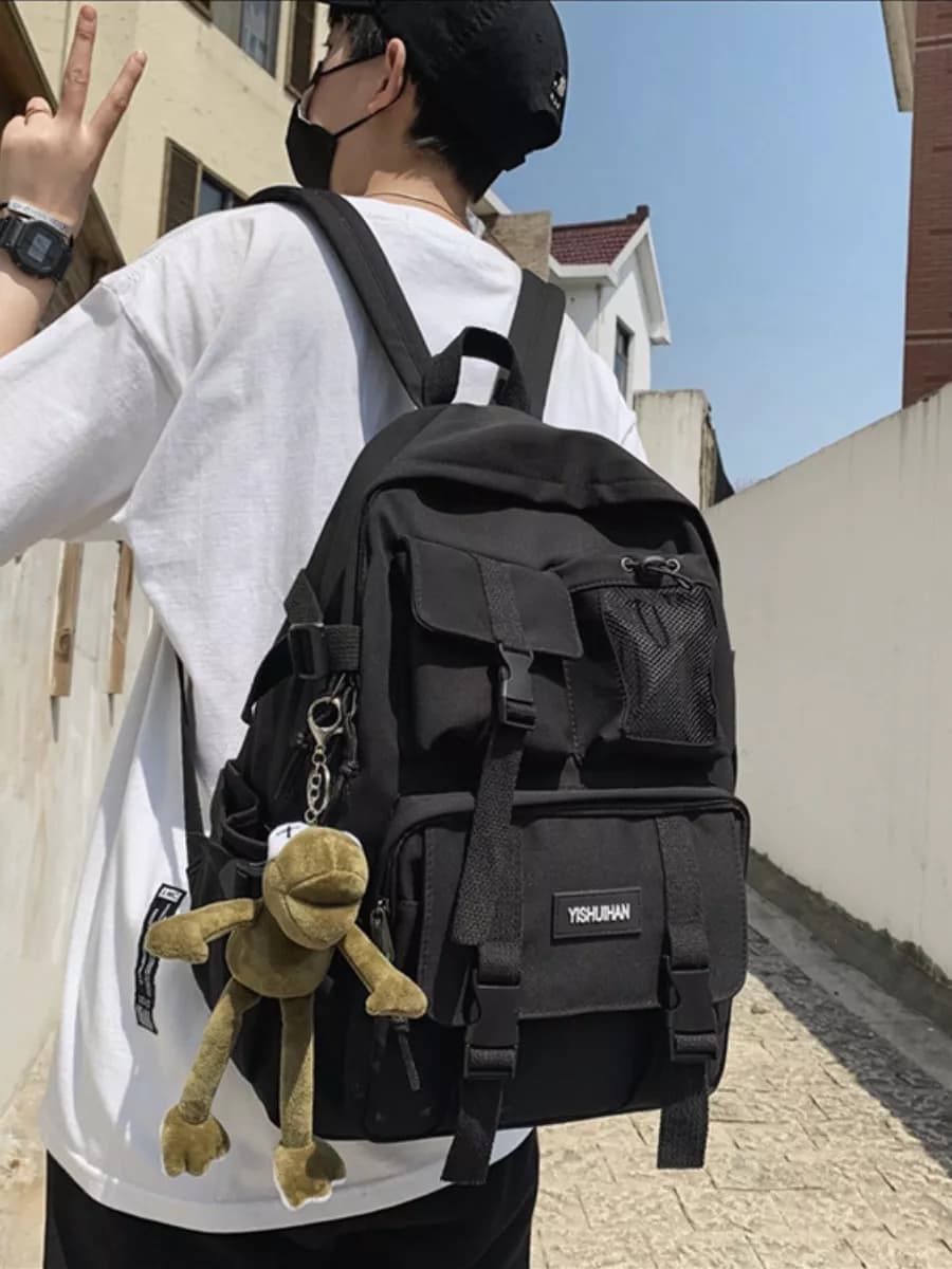 Рюкзак городской школьный для подростков черный у2к