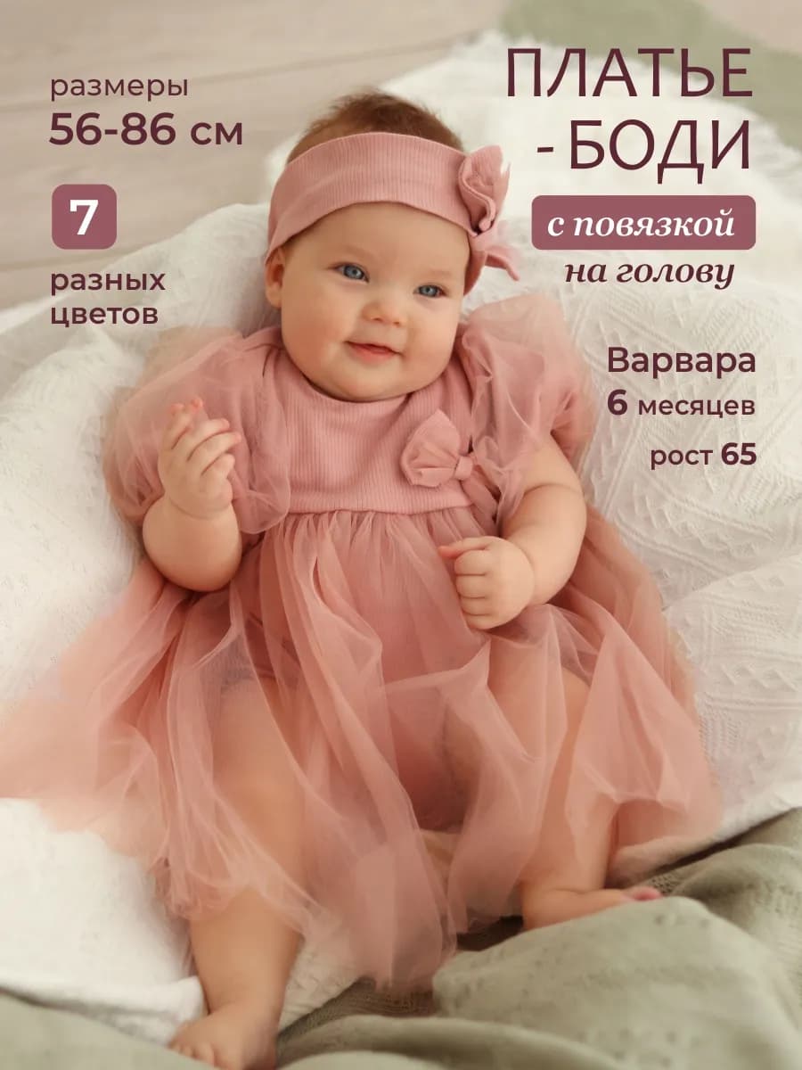 Платье боди для малышки нарядное с юбкой из фатина