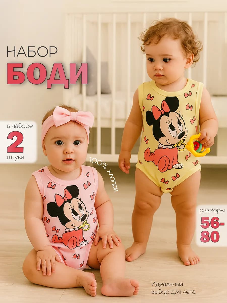 Боди для новорожденных без рукавов, комплект 2 шт