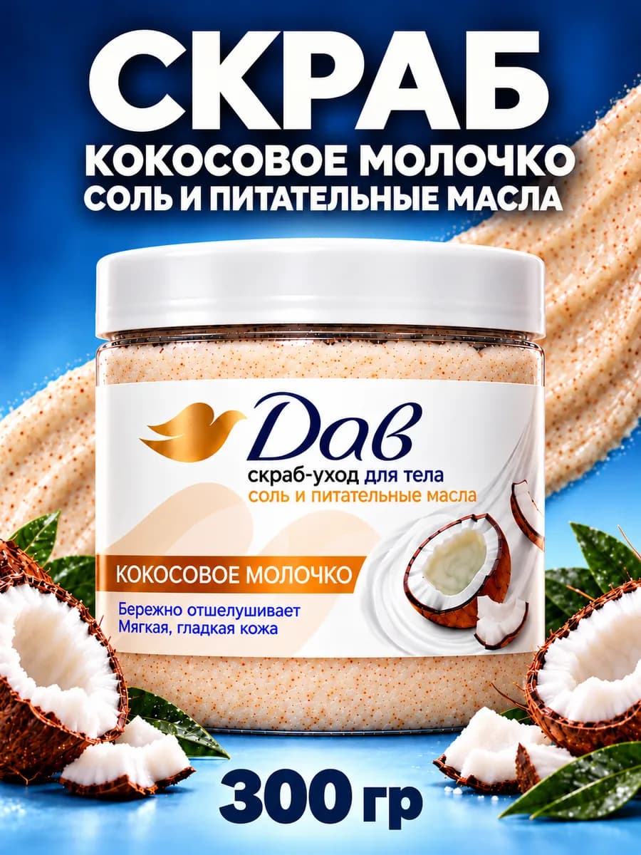 Скраб для тела солевой с кокосовым молочком и маслами ши и к…