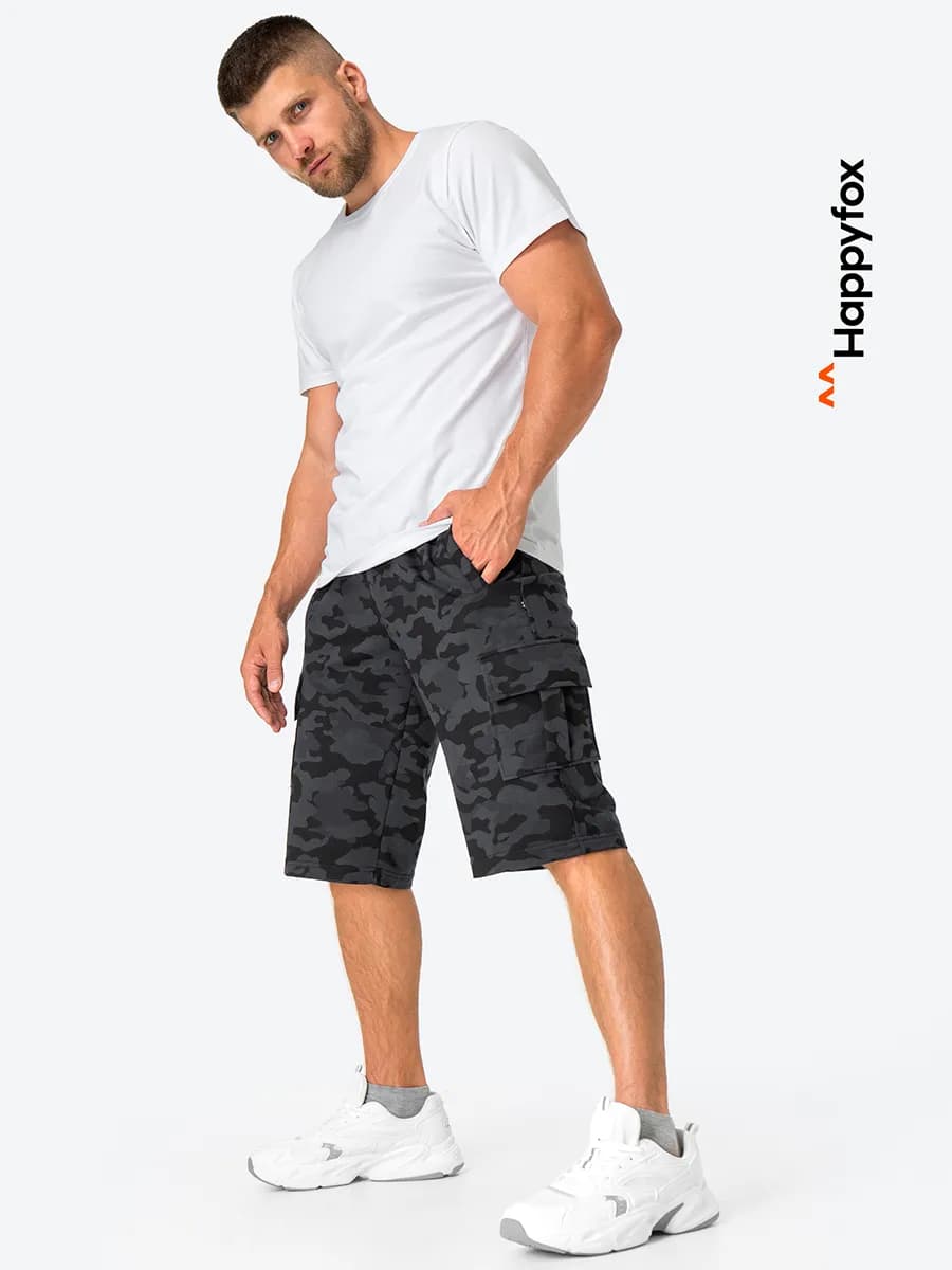 Шорты карго камуфляжные трикотажные из футера двухнитки