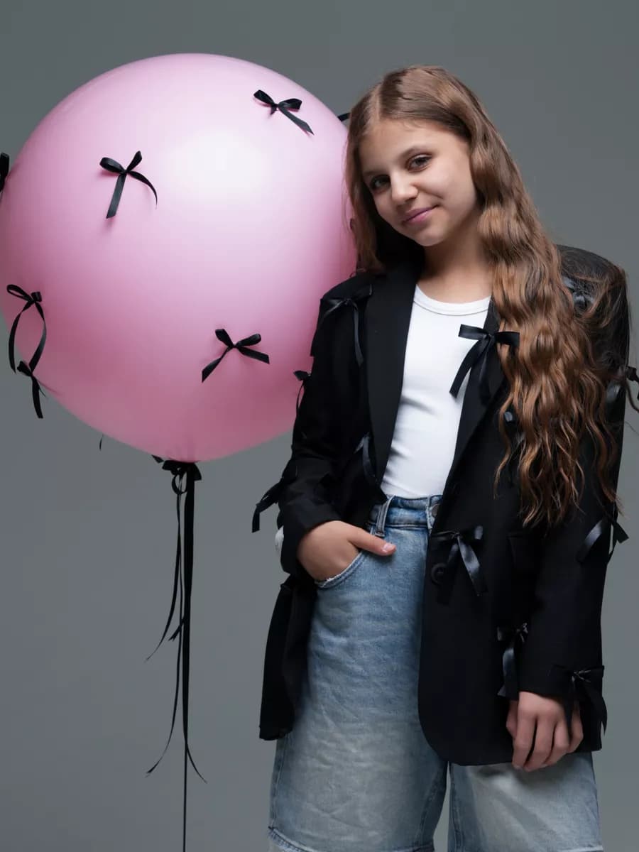 Пиджак школьный для девочки подростка оверсайз с бантиками