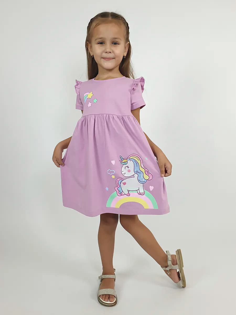 Платье детское трикотажное с вышивкой и рюшами в садик