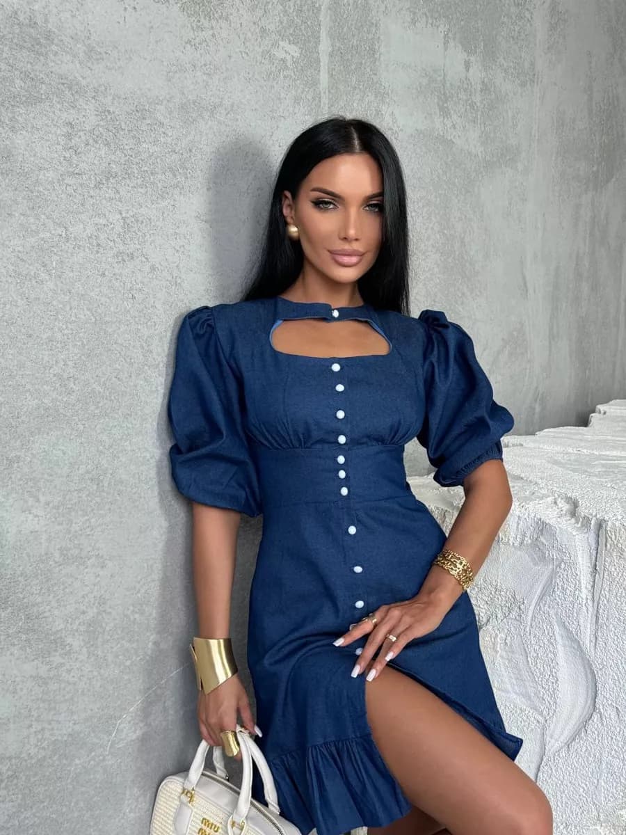 Платье джинсовое мини - фото 1