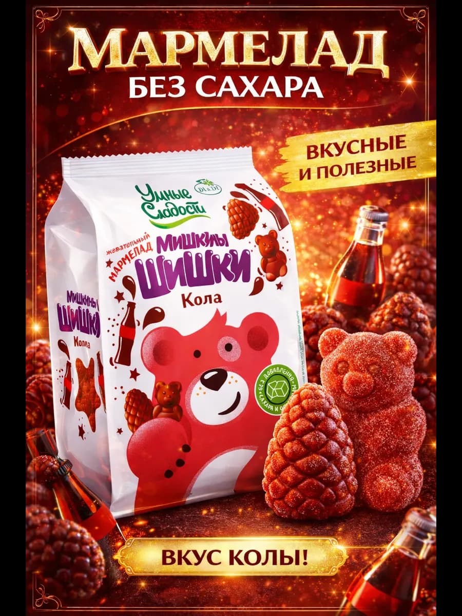 Жевательный мармелад без сахара Мишкины Шишки кола, 150г