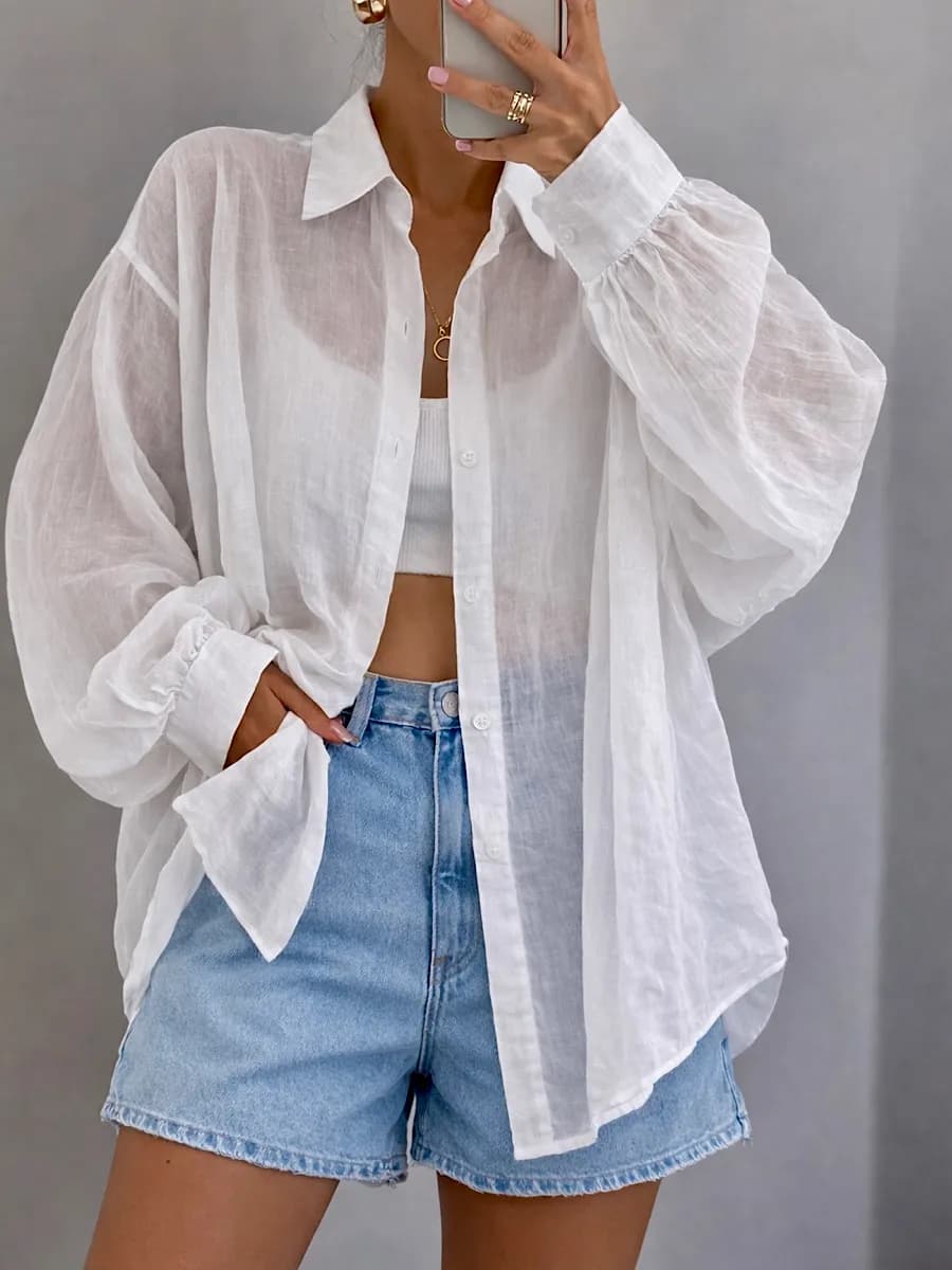 Рубашка оверсайз прозрачная летняя - фото 1