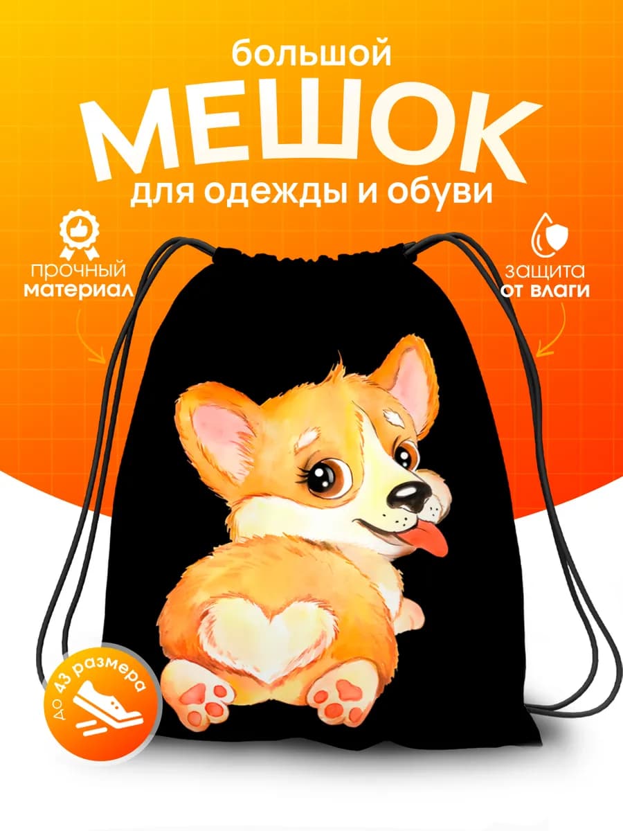 Мешок для обуви для мальчика в школу для сменки корги собака