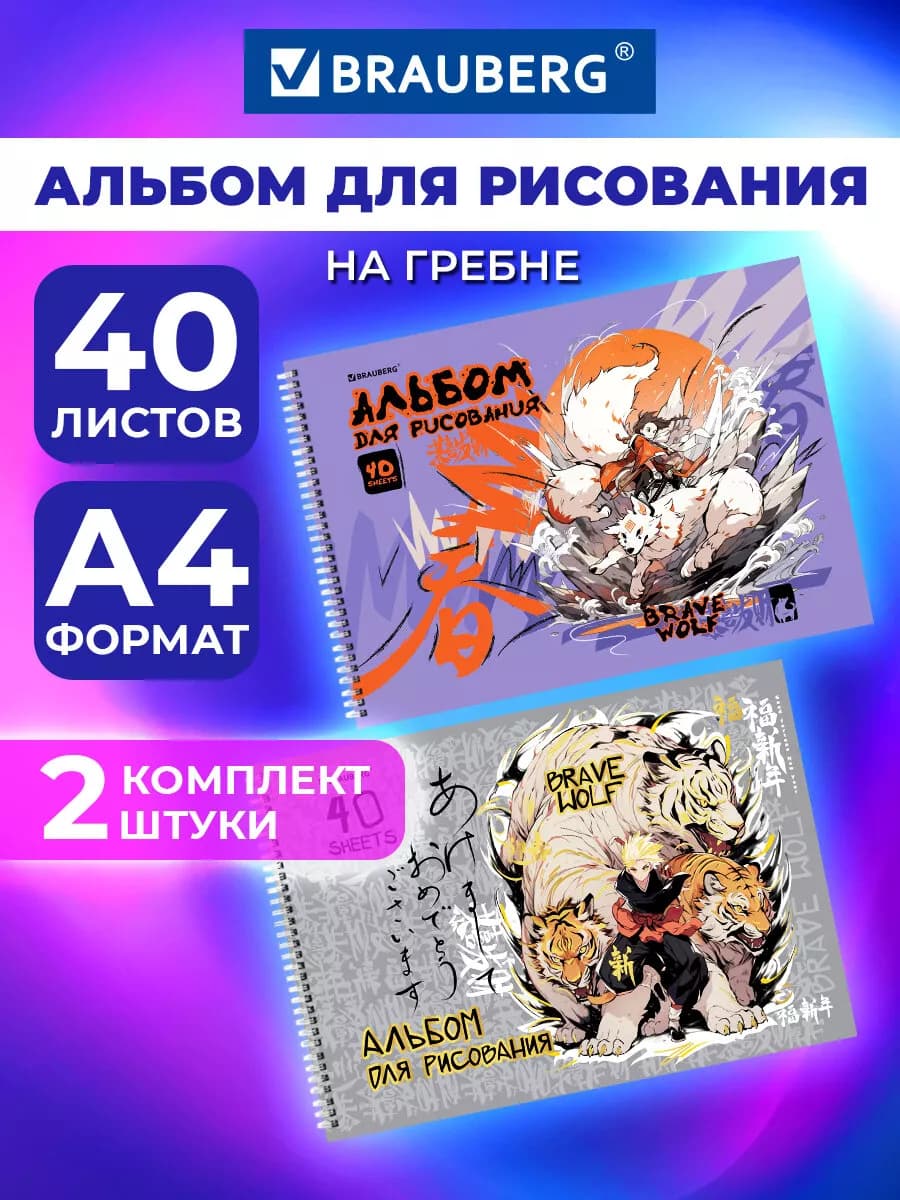 Альбом для рисования в школу А4 40 л на спирали, набор 2 шт