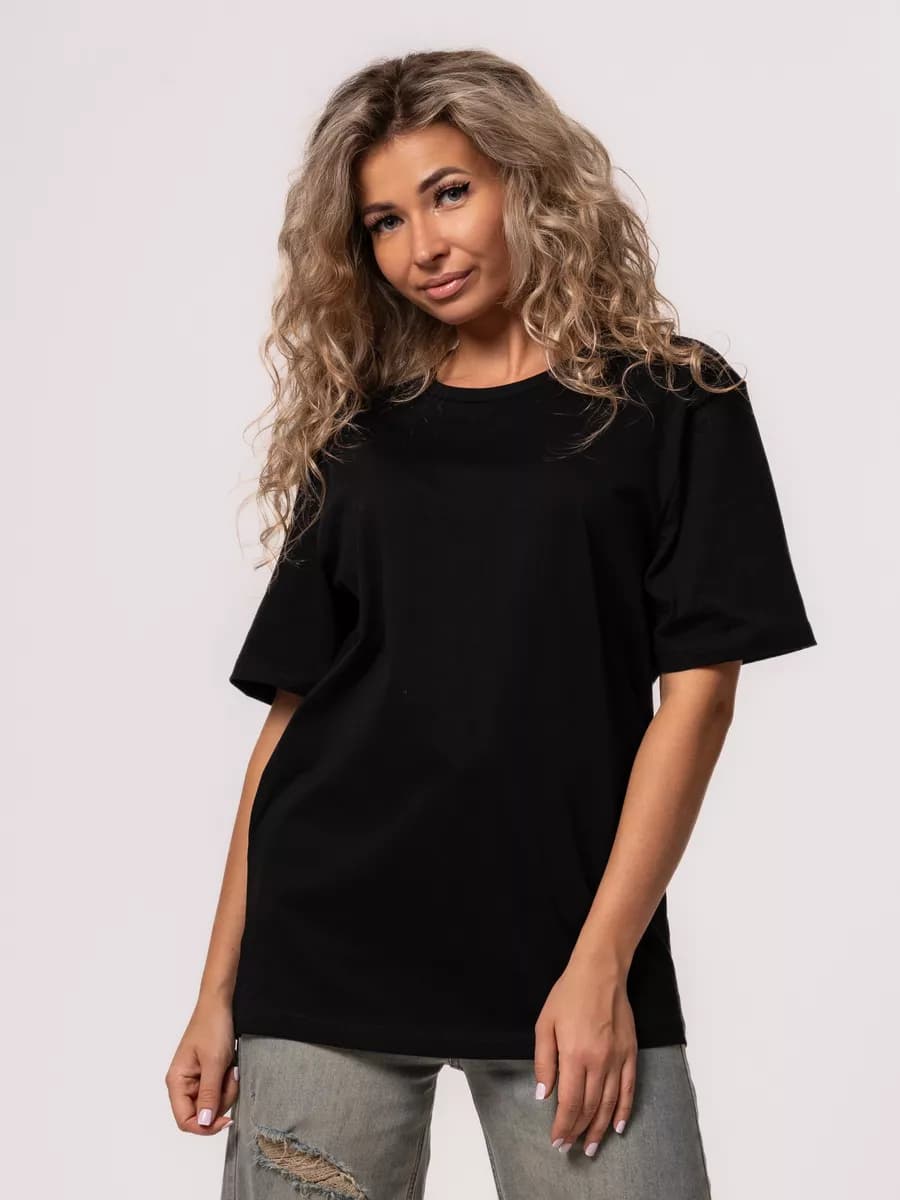 Футболка черная однотонная хлопок - фото 1