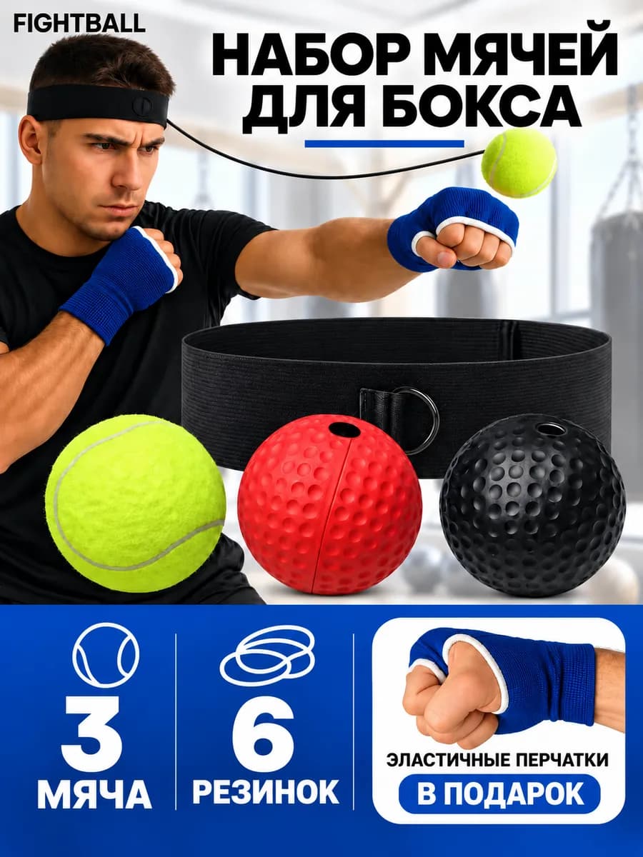 Fight Ball боевой мяч для бокса файтбол на резинке 3 шт
