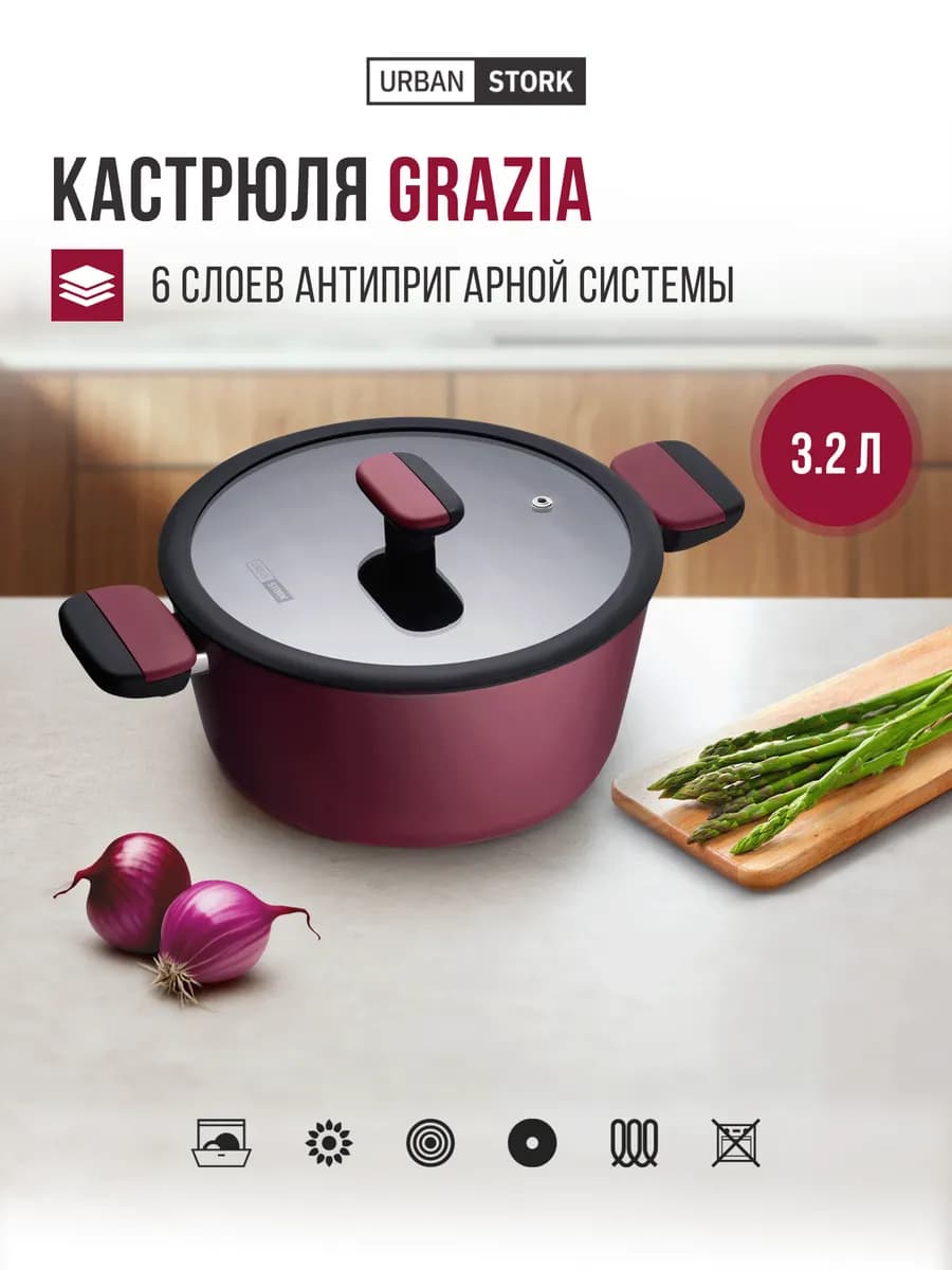 Кастрюля для индукционной плиты с крышкой 3,2л