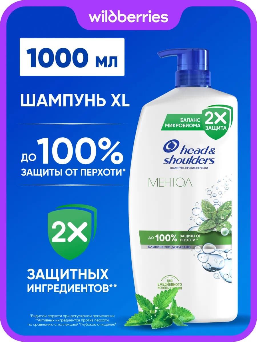 Шампунь мужской для волос от перхоти с ментолом 1000 мл