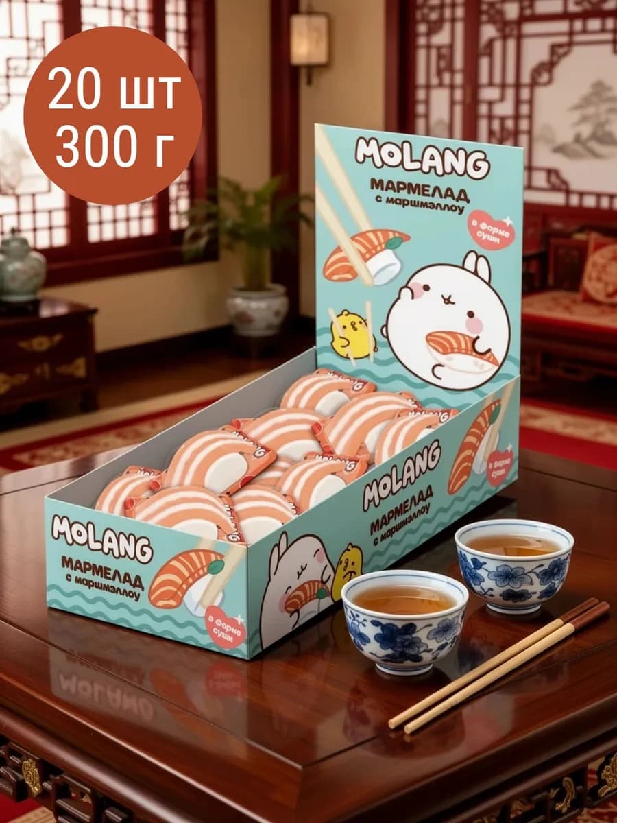 Molang маршмеллоу в форме японских Суши, 20 шт по 15 г