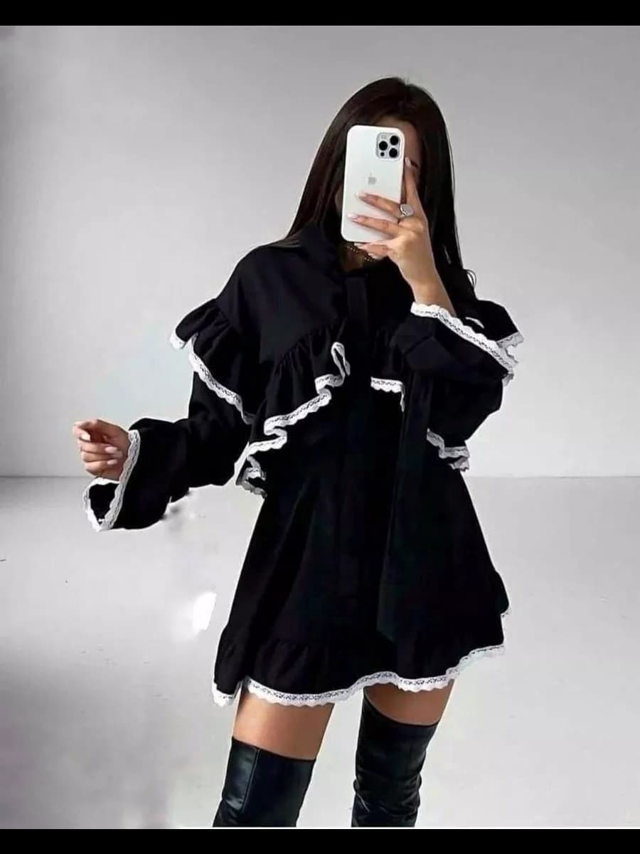 Платье y2k воздушное мини с рюшами и длинными рукавами