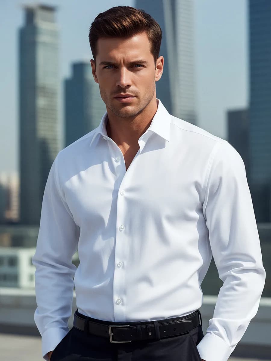 Рубашка с длинным рукавом приталенная белая классическая