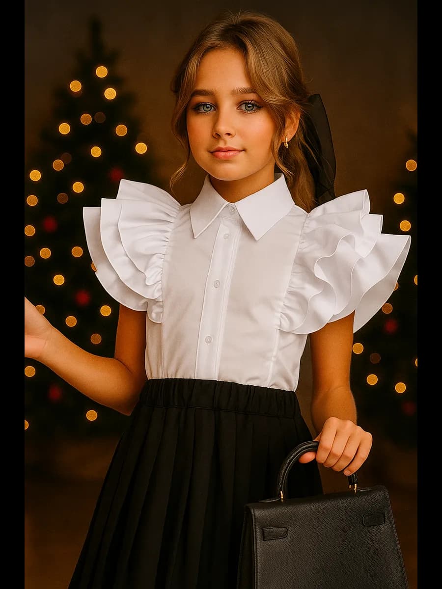 Блузка школьная нарядная с воланами на 1 сентября - фото 1