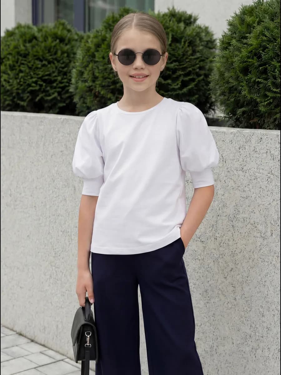 Блузка школьная с короткими рукавами фонариком