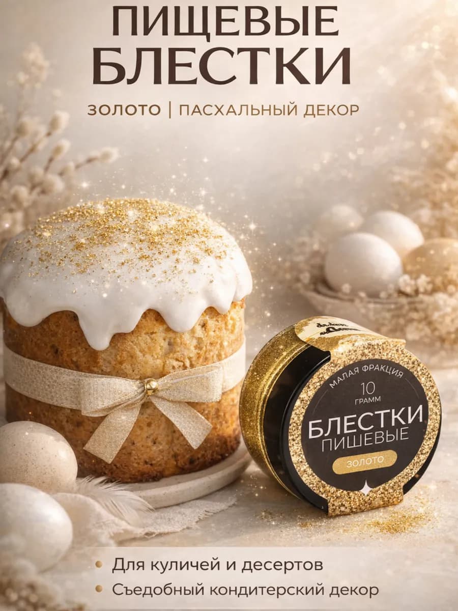 Пищевые блёстки глиттер золото