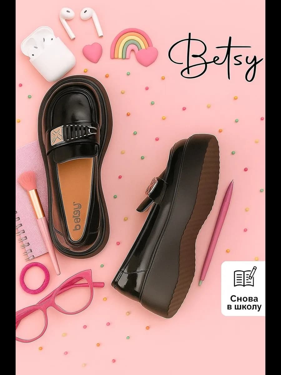 Туфли лоферы школьные на платформе - фото 1