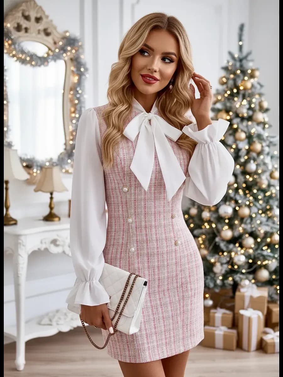 Праздничное платье офисное твидовое - фото 1