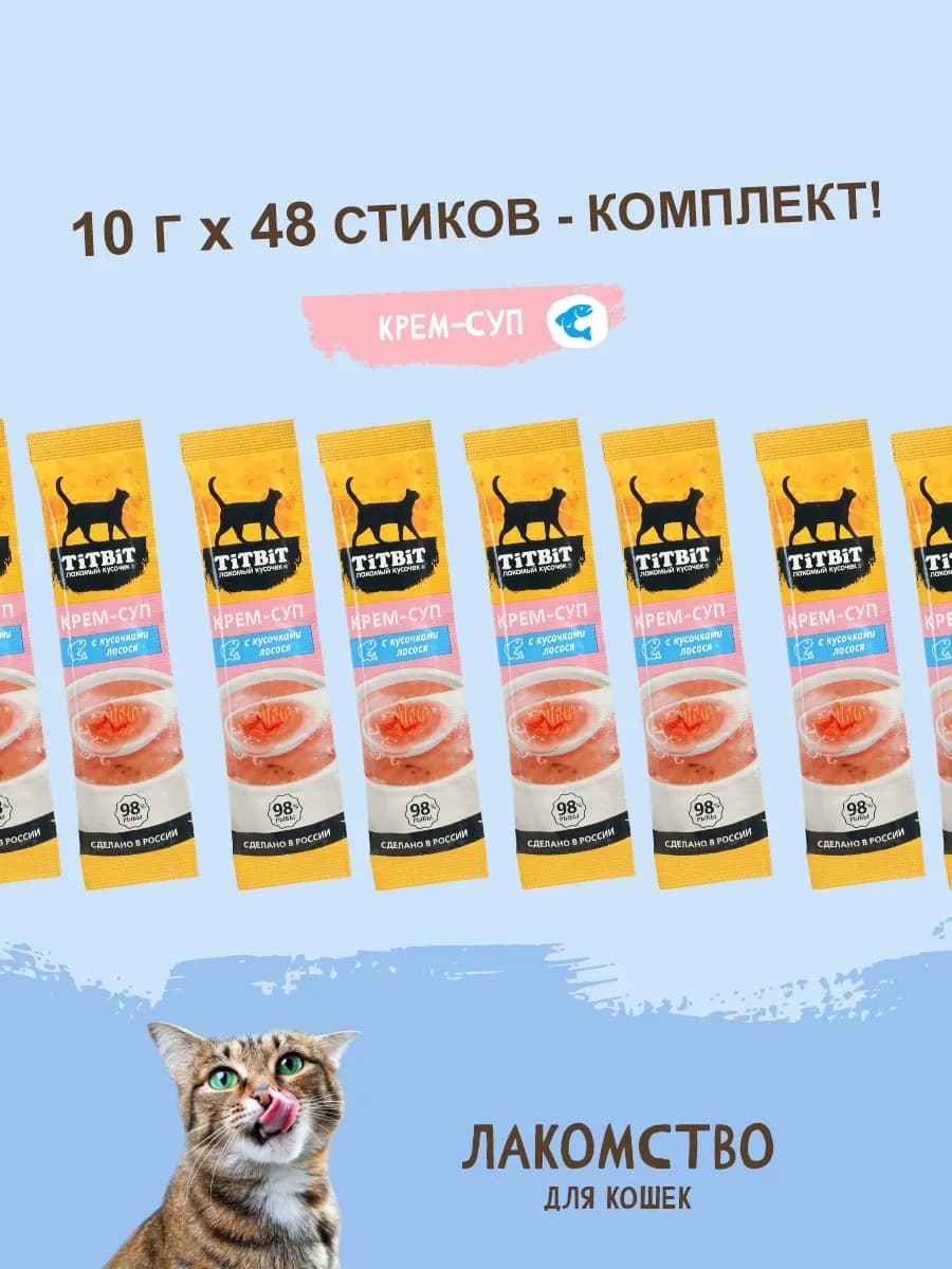 Комплект лакомств для кошек Крем-суп с лососем 10г х 48шт