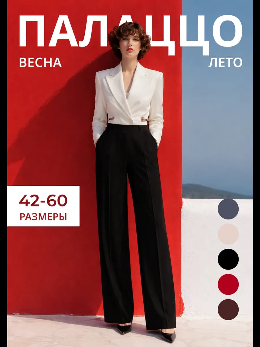 Брюки палаццо классические на резинке