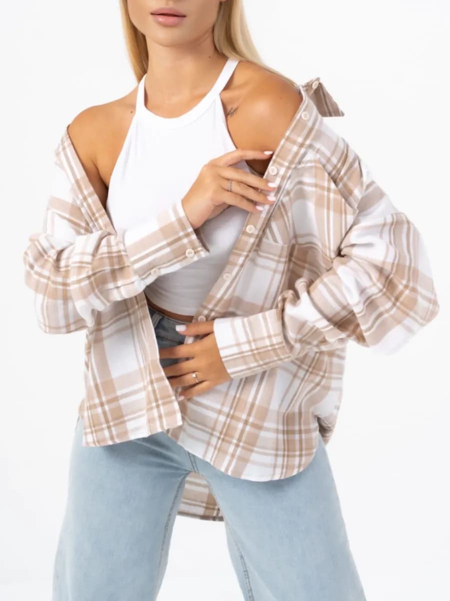 Рубашка в клетку оверсайз удлиненная