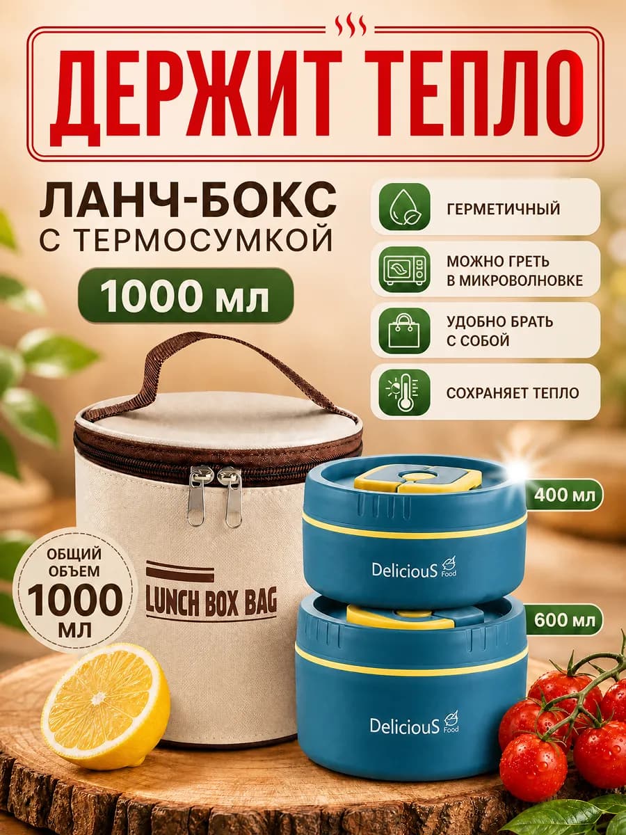 Ланч бокс для супа герметичный с термосумкой 1 л