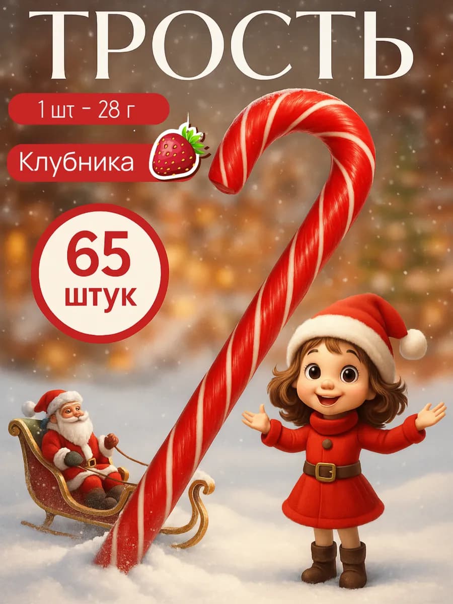 Карамель трость новогодняя со вкусом клубники 1820 г