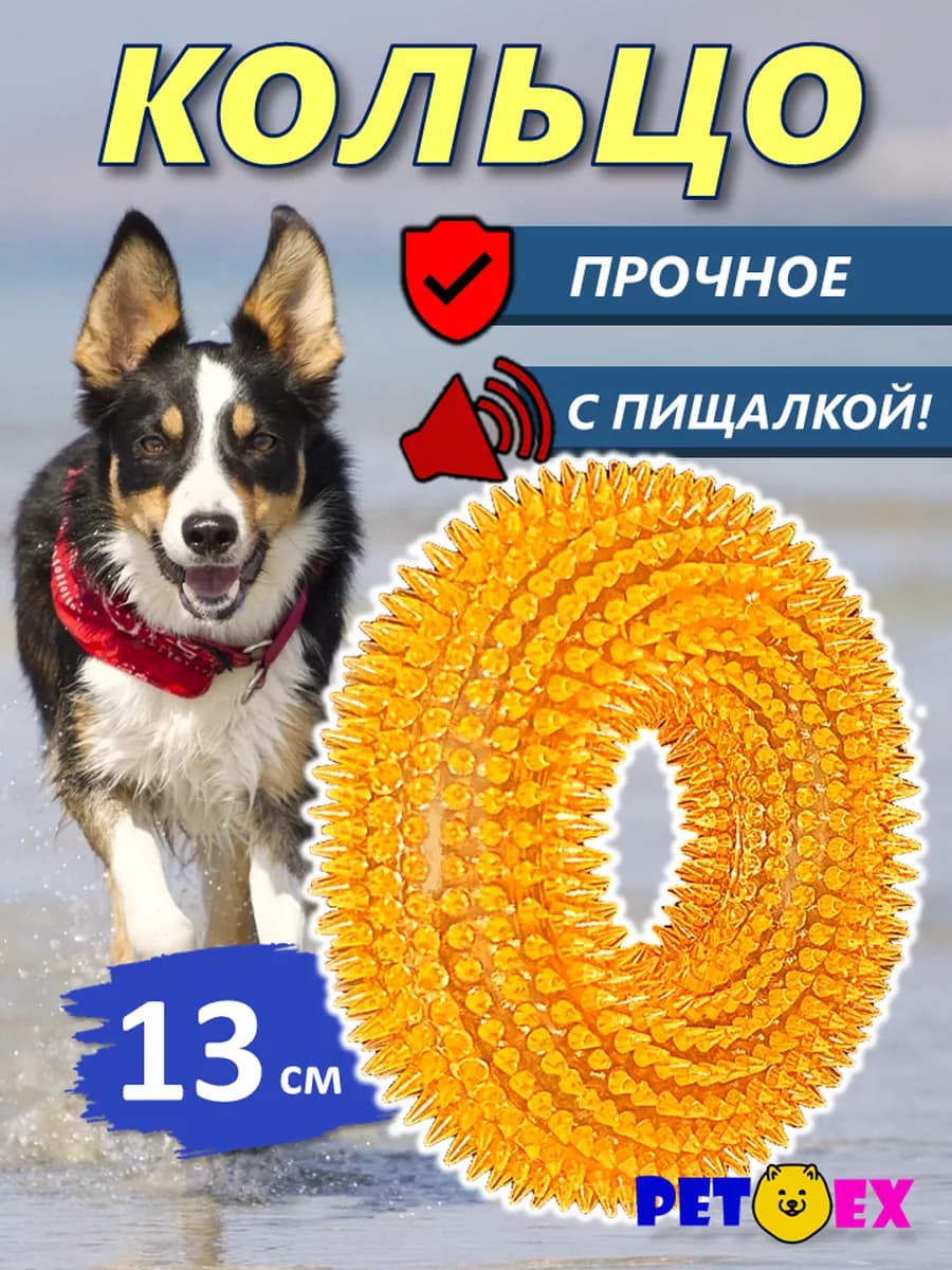 Кольцо для собак с пищалкой и шипами 13 см